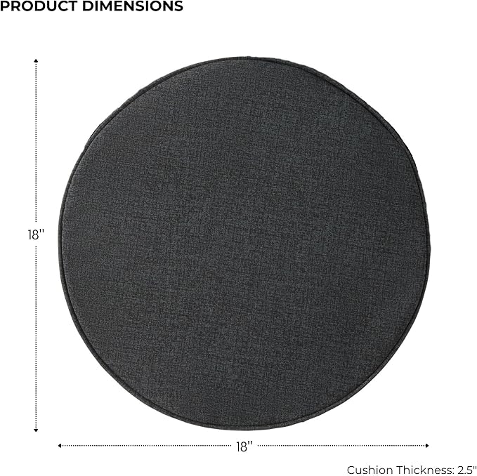 Set of 2 Outdoor 18 inch Round Patio Dining Chair Pads – Comfortable Fiber-Filled Seat Cushions with Ties, Reversible Polyester Fabric, Carbon