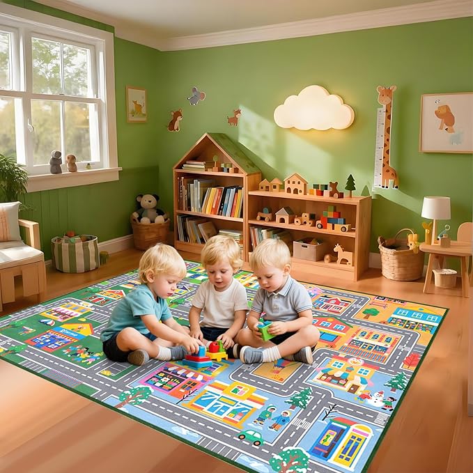 Car Rugs for Kids Room, Traffic Kids Rugs for Playroom Educational Learning Car Road Rug Decorate Nursery Toddler Classroom Preschool Living Room, 6x8 Feet