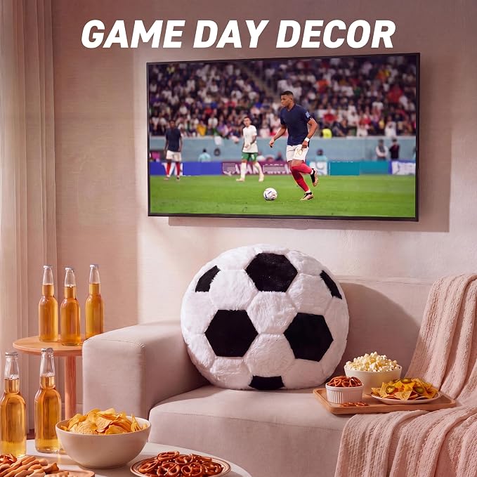 Juexica 18 Inch Soccer Ball Pillow Soft Football Cushion for Boys Bedroom Sports Themed Room Decor Soccer Fan Gift for Kids Teens Playroom Couch Sofa Bed