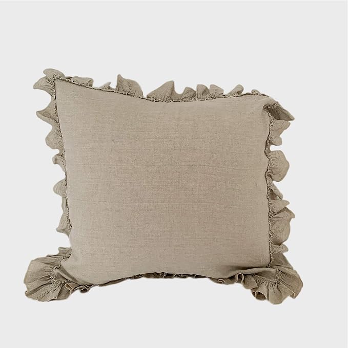 Ruffled Linen Euro Sham 26" x 26" (Natural) Farmhouse Decor, Super Soft