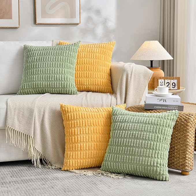 Fancy Homi 4 Packs Decorative Throw Pillow Covers for Living Room Couch Bed, Modern Farmhouse Boho Home Décor Accent Cushion Case, 20" x 20" (Pack of 4), Yellow Green Series