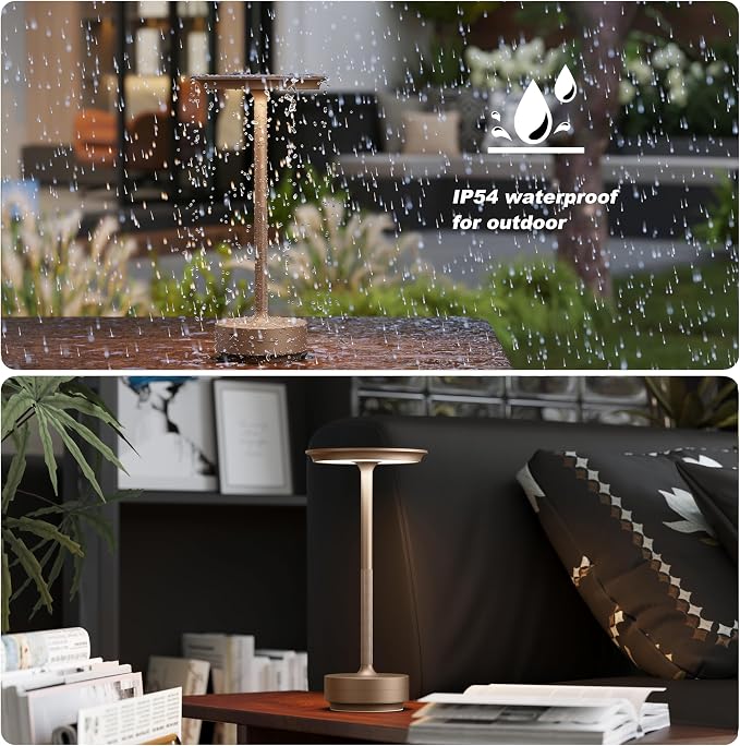 2 Pack Rechargeable Table Lamps Cordless, Portable 5000mAh Outdoor Table Light, 3 Color Stepless Dimming LED Table Lamp with Memory Function, for Home/Dinner/Patio/Restaurant.(Brown)