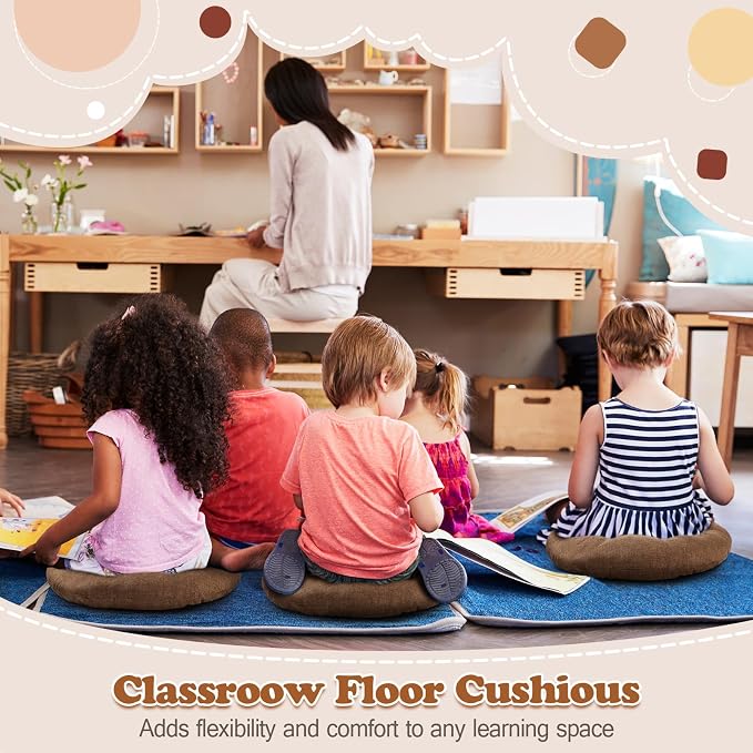 Fumete 8 Pcs 16 Inch Floor Cushions Pillow for Kids Bulk Classroom Round Flexible Seating Floor Cushions for Students Home Daycare School Reading Corner Yoga Meditation Picnic (Brown)