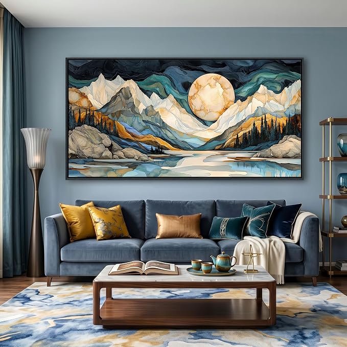 Framed Canvas Wall Art - 29x58 Inchs Abstract Painting Decor, Textured Mountain Pictures as Gifts for Friends, Modern Art Prints for Bedroom Living Room Bathroom Home Decoration