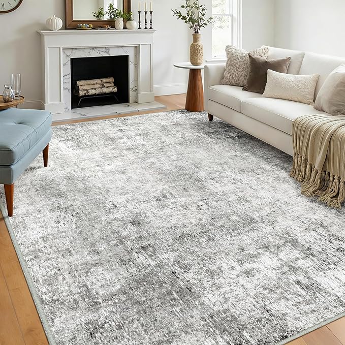 RELEANY Washable Area Rugs 5'x8' Non-Slip Modern Abstract Soft for Living Room Entryway Bedroom Nursery, Print Pattern, Gray White Grey