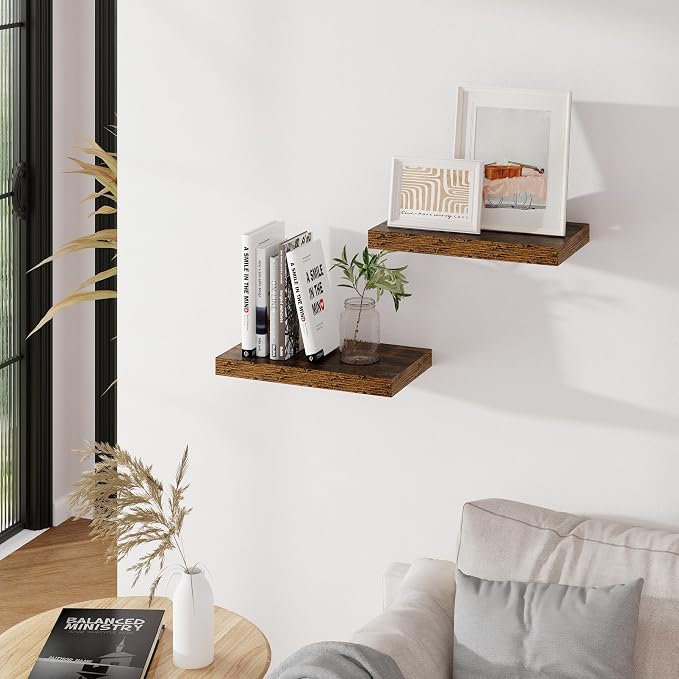Floating Shelves for Wall, 16 inch Shelves Rustic Wooden Wall Shelves for Storage & Organizer, Deep Farmhouse Shelves for Bathroom Living Room Kitchen Bookshelf, 16 x 9.3 x 1.5 in, 2 Packs