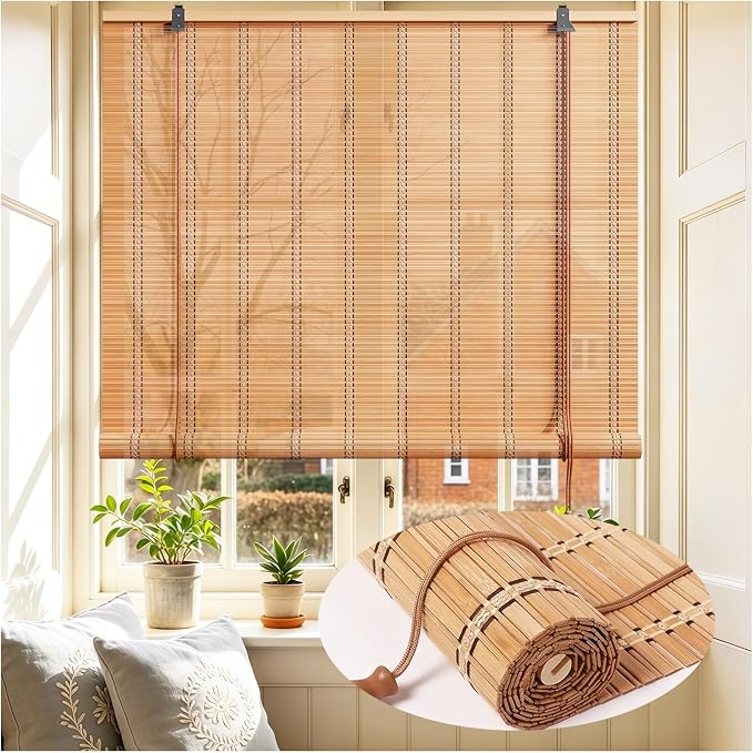 Bamboo Blinds 32x64 inch Bamboo Roman Shades for Indoor Windows Outdoor Patio,Light Filtering Sunshade Roll Up Window Shades,Easy to Install