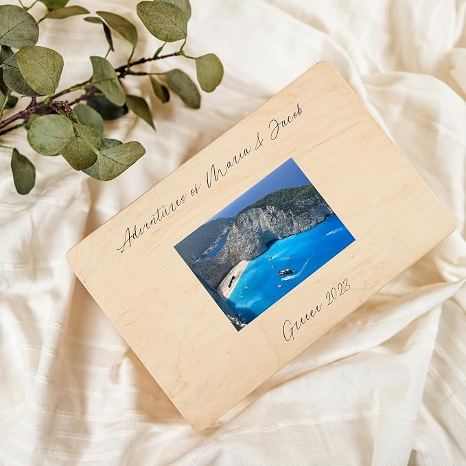 Creative Deco Personalized Wooden Storage Box | 11.8x7.87x5.51in (+-0.5) | Hinged Lid Handles Engraving | Personalised Text + Photo | Unpainted Gift Box | ROUGH UNSANDED Keepsake Memory Souvenir Chest