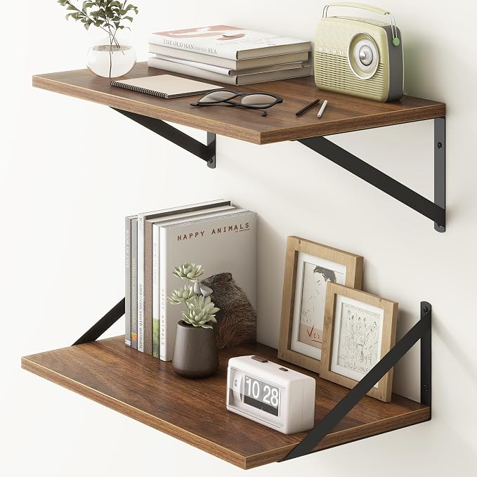Fun Memories 10" D x 24" W Floating Shelves, Set of 3, Walnut