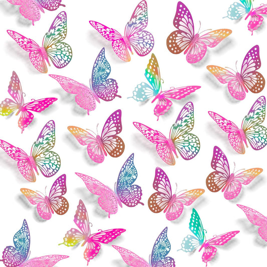 SAOROPEB 3D Butterfly Wall Decor 48 Pcs 4 Styles 3 Sizes, Purple Butterfly Decorations for Birthday Decorations Butterfly Party Decorations Cake Decorations, Removable Stickers (Laser Pinkpurple)