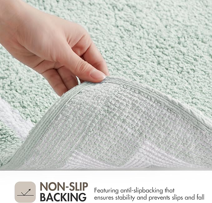 Madison Park Evan 100% Cotton Bathroom Rug Non Slip Backing-Luxrurious Tufted Plush Bath Mat Absorbent, Quick Dry, Spa Design Shower Room Décor, 24x72, Seafoam