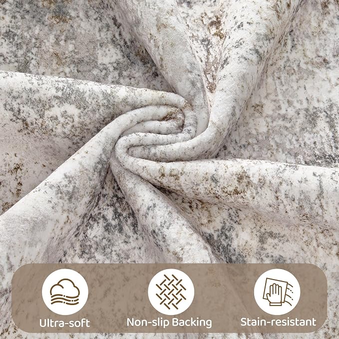 UERMEI 6x9 Area Rug Living Room Rugs - Washable Neutral Modern Abstract Soft Thin Large Rug Indoor Floor No Slip Rug Carpet for Bedroom Under Dining Table Home Office Decor - Brown Grey