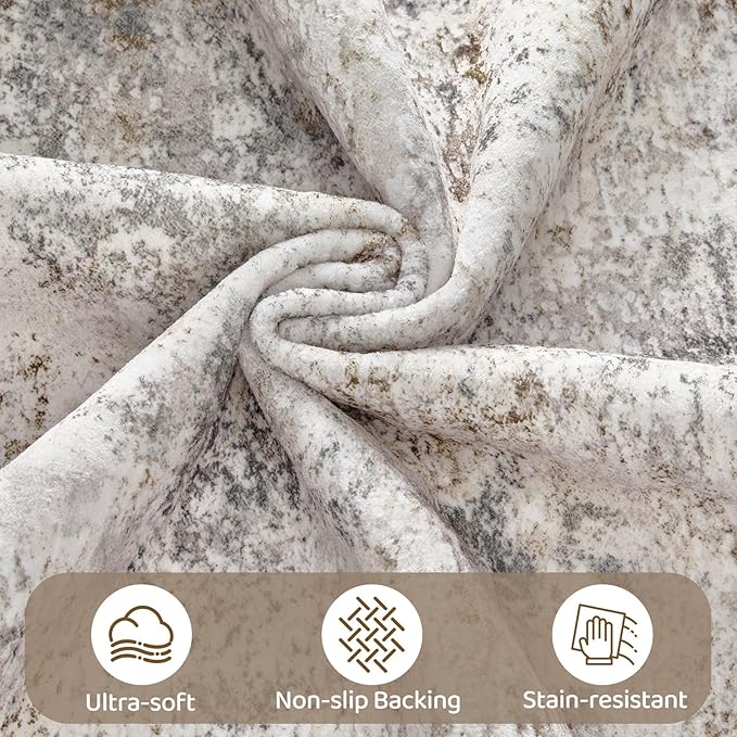 UERMEI 11x14 Area Rug Living Room Rugs - Washable Neutral Modern Abstract Soft Thin Large Rug Indoor Floor No Slip Rug Carpet for Bedroom Under Dining Table Home Office Decor - Brown Grey
