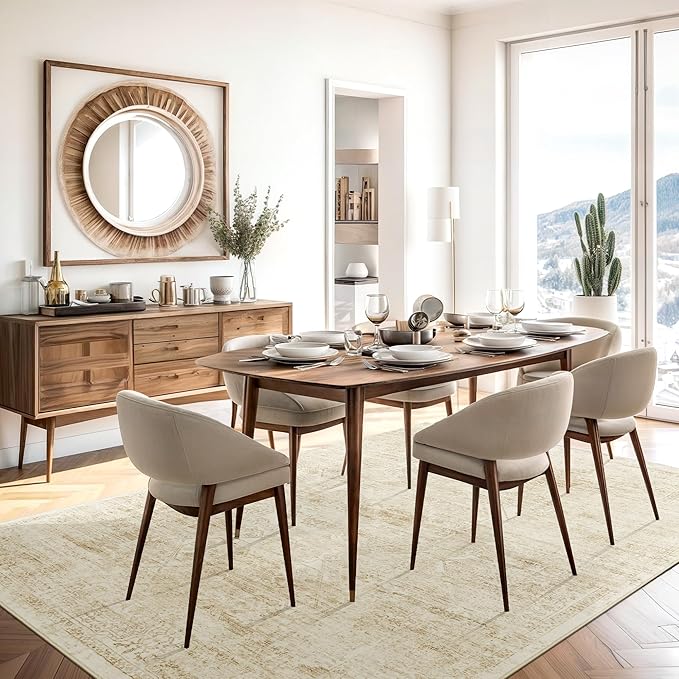 Soalmost Washable Area Rug 9x12, Large Soft Rugs for Living Room Vintage Beige Rug 9x12 Area Rugs for Bedroom Dining Room Floral Non-Slip Thin Rug