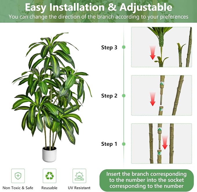 Artificial Dracaena Tree 5FT – Tall Artificial Indoor Tree, Large Indoor Plant for Living Room & Home Decor, Big Faux Floor Plant for Bedroom, Office, Apartment, Realistic Tree Decor Indoor