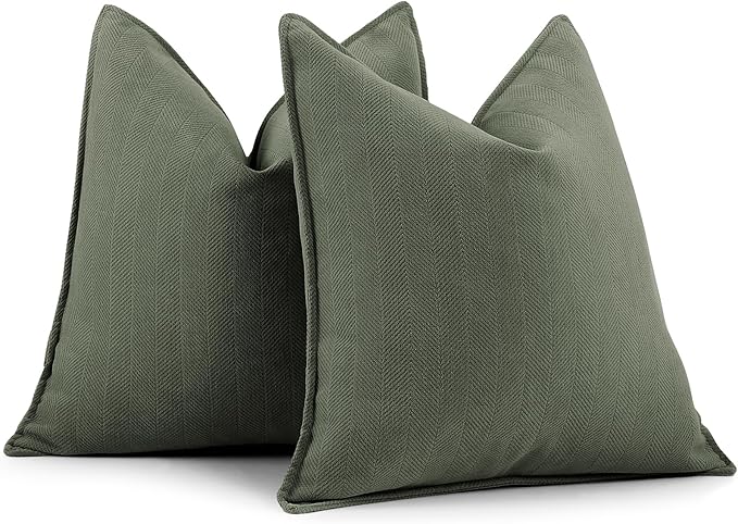 ZWJD Army Green Pillow Covers 24x24Set of 2 Chenille Throw Pillow Covers with Elegant Design Soft and Luxurious Decorative Pillows for Couch, Bed, Home Decor