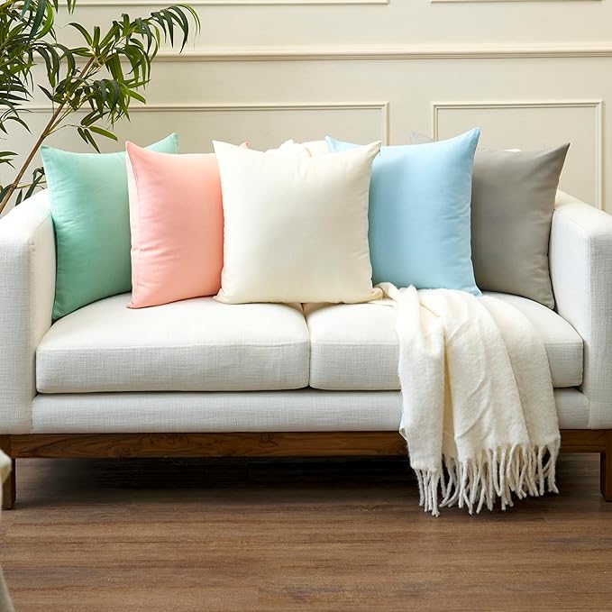 Encasa XO Throw Pillow Covers 20x20 in Set of 2 Natural | No Inserts | Cotton Pillow Covers for Living Room, Bed, Sofa, Couch | Decorative Cushion Covers with Improved Zipper