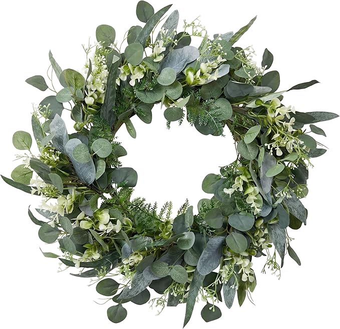 Pinkpum 20'' Eucalyptus Wreath for Front Door Porch Window Green Decor for Home Farmhouse Wall Spring Summer Fall Outdoor Indoor All Seasons