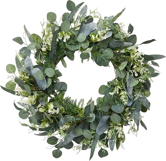 Pinkpum 20'' Eucalyptus Wreath for Front Door Porch Window Green Decor for Home Farmhouse Wall Spring Summer Fall Outdoor Indoor All Seasons