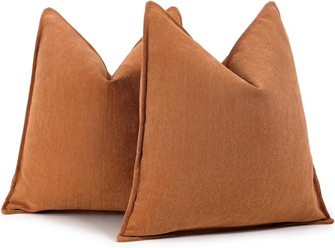 ZWJD Orange Pillow Covers 16x16 Set of 2 Chenille Throw Pillow Covers with Elegant Design Soft and Luxurious Decorative Throw Pillows for Couch, Bed, and Home Decor