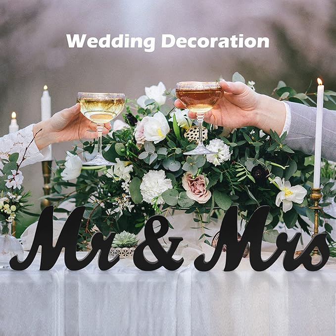 Mr Mrs Sign for Wedding Table, Mr and Mrs Wooden Letters,Large Mr. & Mrs.Party Decoration Items,Head Table Wedding Wood Letter, Anniversary Party Valentine's Day Vintage Decor,Black
