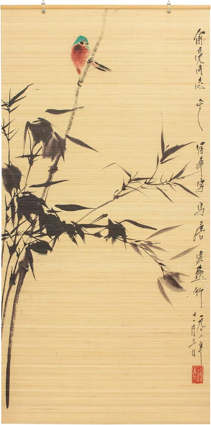 Red Lantern Bamboo Window Shade Blind - Nesting Birds 36" Wide