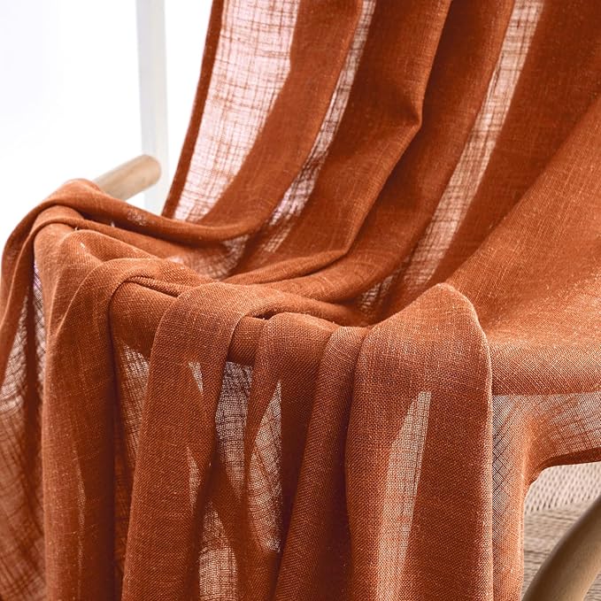 MIULEE Rust Curtains 84 Inch Length 2 Panels for Bedroom Living Room, Terracotta Burnt Orange Soft Thick Linen Textured Window Drapes Semi Sheer Light Filtering Back Tab Burlap Look Fall Boho Decor