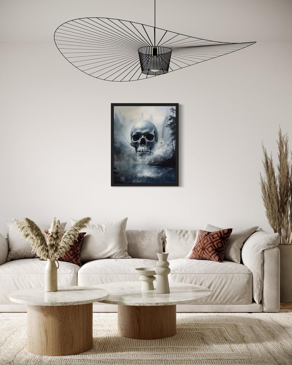 Foggy Skull Poster Art Print, Halloween Scary Vintage Wall Art Academia Spooky Painting Decoration for Horror Prints, Gothic Posters Bedroom Decor 89 (Foggy Skull, 11 x 14 inches, Black Frame)