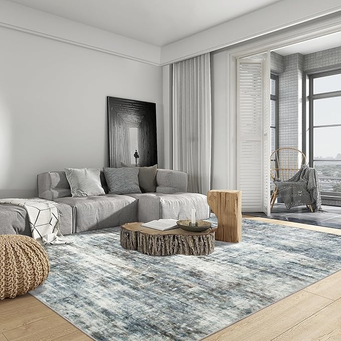 9x12 Area Rugs Washable Rug: Modern Abstract Living Room Rug Soft Anti-Skid Thin Carpet Indoor Floor Non-Shedding Carpets for Bedroom Dining Room Farmhouse Nursery Home Office Blue Multi