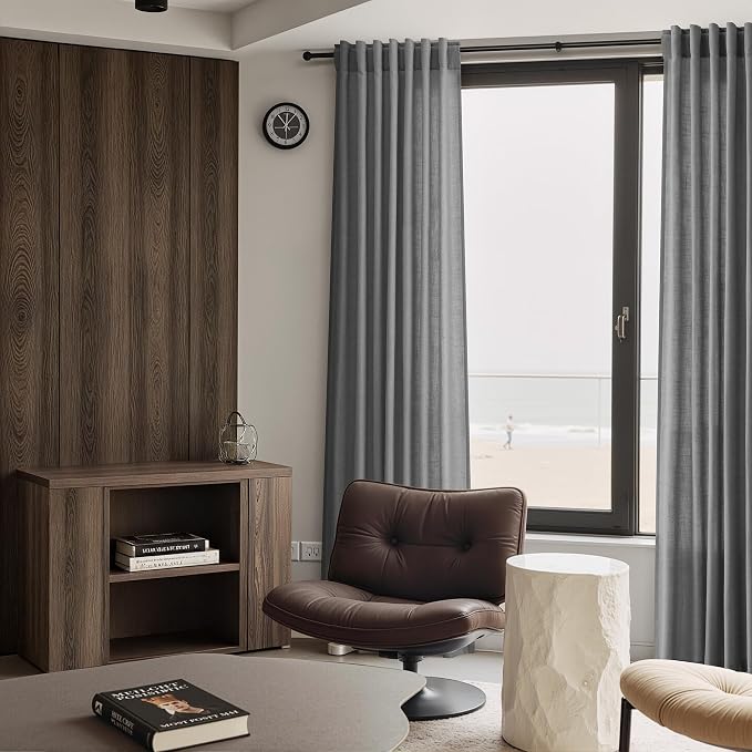 Nanspring Linen Curtains 90 Inches Long 2 Panels for Bedroom Living Room Ivory Light Filtering Windows with Back Tab, Semi Sheer & Privacy Farmhouse Style for Living Room, Blazer Grey, W50 x L90