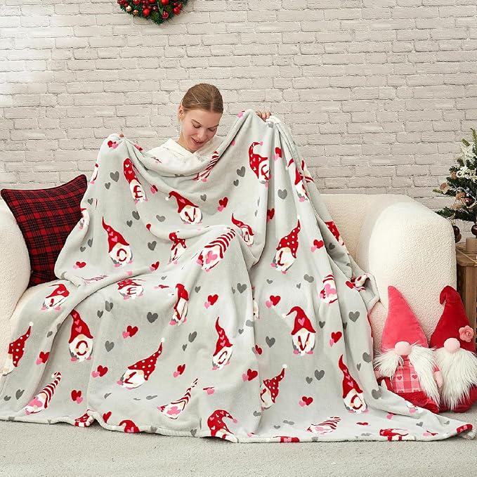Cozy Bliss Premium Gnome Love Heart MilkyPlush Throw Blanket, Soft Cozy Print Fleece Blanket for Couch, Home Décor, Easter and Mothers Gift, 290GSM, Gnome Love,60"x80"