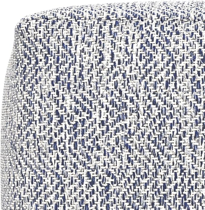 SIMPLIHOME Nate Square Pouf - 18 inch Wide Upholstered Handwoven Cotton Ottoman in Blue, Boho Footstool or Extra Seating for Living Room or Bedroom with Polystyrene EPS Beads, Assembled