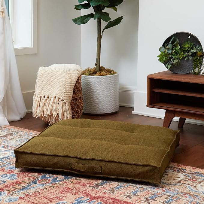 Square Tufted Floor Pillow with Removable Cover, Moss, Medium (32")