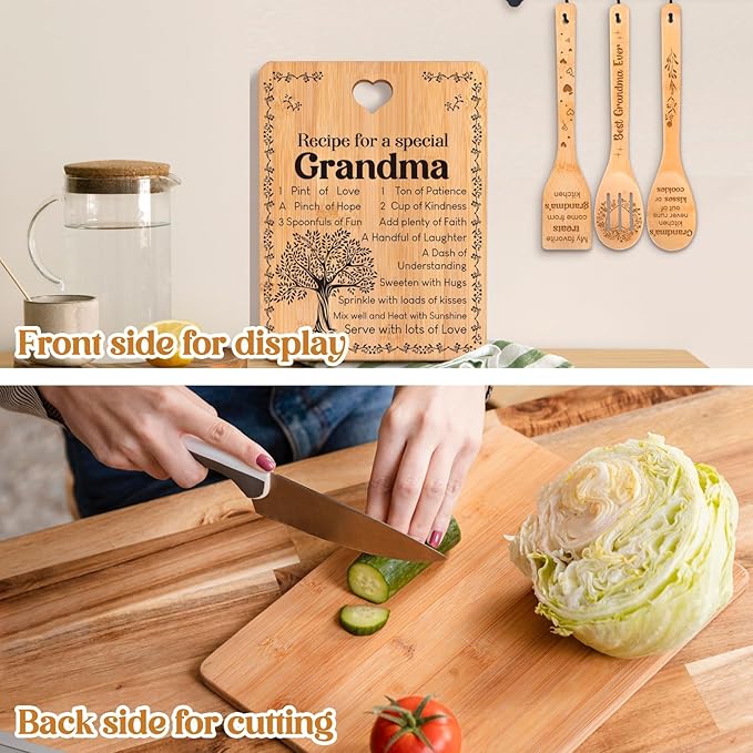 Grandma Gifts, Mothers Day Birthday Gift for Grandmas Nanny from Grandkids, Bamboo Cutting Board, Grandparents Thankgiving Kitchen Presents for Nana Gigi from Grandchildren