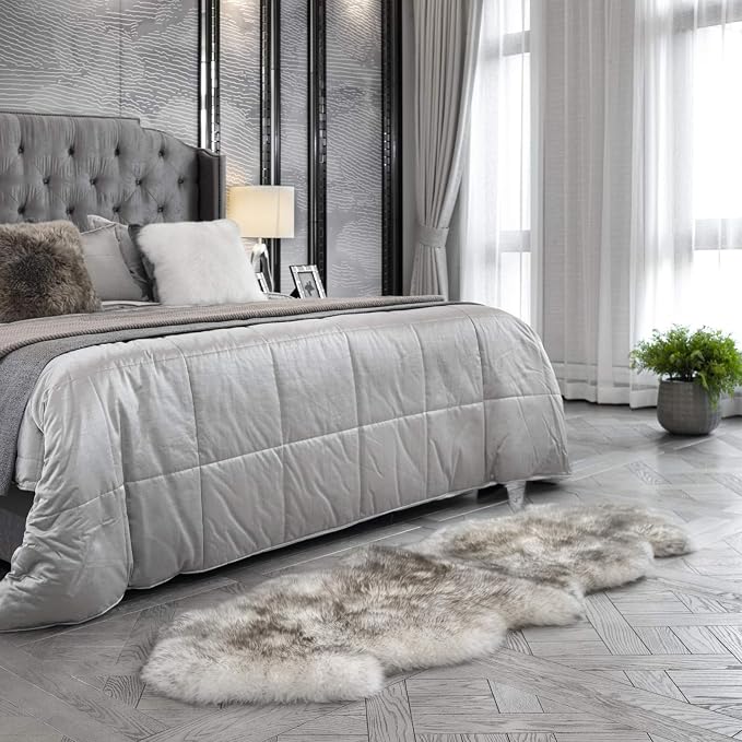 WaySoft New Zealand Sheepskin Area Rug – Genuine Fluffy Wool, Multiple Sizes, Bedroom or Living Room Decor(2ft x 6ft,Wolftip)