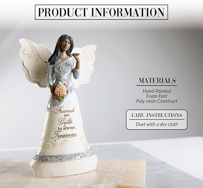 Pavilion Gift Company - Friends are Gifts to Treasure - 8" Ebony African American Angel Figurine Religious Bestie BFF Best Friend God Jesus Lover Christian Christ Gift Present