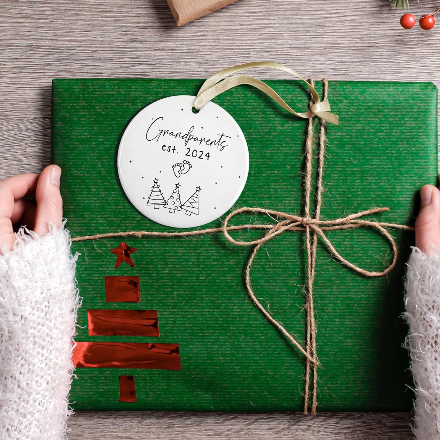 Grandparents Ornament - Grandma Grandpa Ornaments - Promoted to Grandma Grandpa 2024 Ornaments - Ceramic Ornament