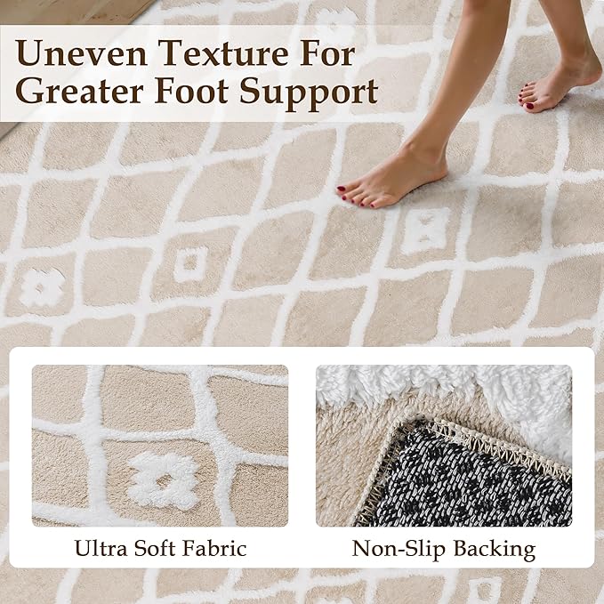 PureCozy 4x6 Area Rug for Living Room Beige Ivory Washable Bedroom Rug Non Slip Soft Modern Moroccan Neutral Shag Checkered Carpet Boho Dining Room Office Playroom Nursery