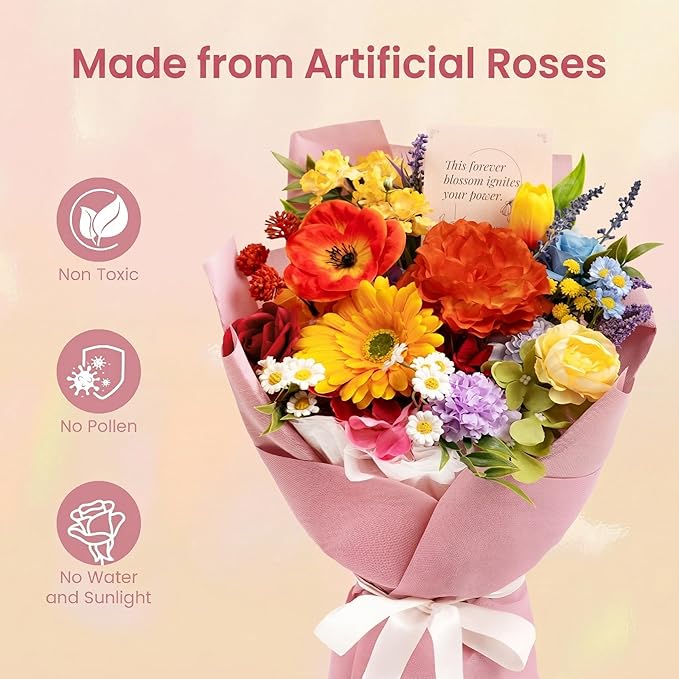 TINGE TIME Preserved Flowers Bouquet, Rainbow Fake Flowers Bouquet, Aritifical Roses Bouquet for Wedding, Table Centerpieces, Valentines, Mothers Day, Birthday Gifts, Anniversary, Engagement