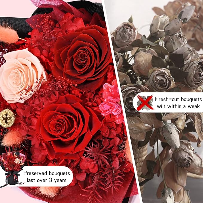 Mothers Day Flowers for Mom, Mothers Day Gifts, Flowers for Delivery Prime, Preserved Eternal Forever Red Roses Bouquet Birthday Gifts for Women Gf Gifts Wedding Anniversary