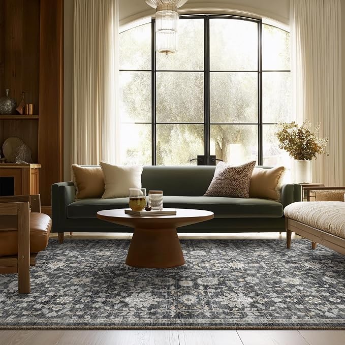 Washable Rugs for Living Room: 6x9 Area Rugs for Bedroom Ultra Soft Non-Slip Stain Resistant Vintage Boho Large Carpet for High-Traffic Dining Room - Farmhouse Decor
