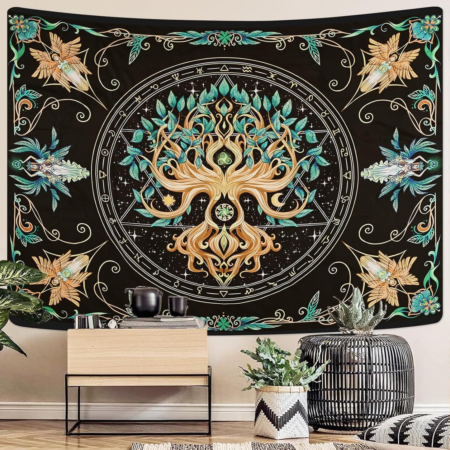 Tree of Life Tapestry - Natural Hippie Wall Hanging, UV Resistant, Machine Washable, Lightweight, Psychedelic Witchcraft Bedroom Decor for Bedroom, Living Room, Yoga Room - 39.37x29.92 Inch