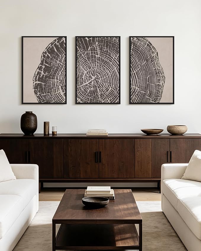 PHOPAGO Vintage Tree Rings Wood Framed Wall Art Large 16x24in Modern Retro Rustic Wood Stump Wall Decor Nature Farmhouse Art Prints Bedroom Living Room Home Decor- Black Framed