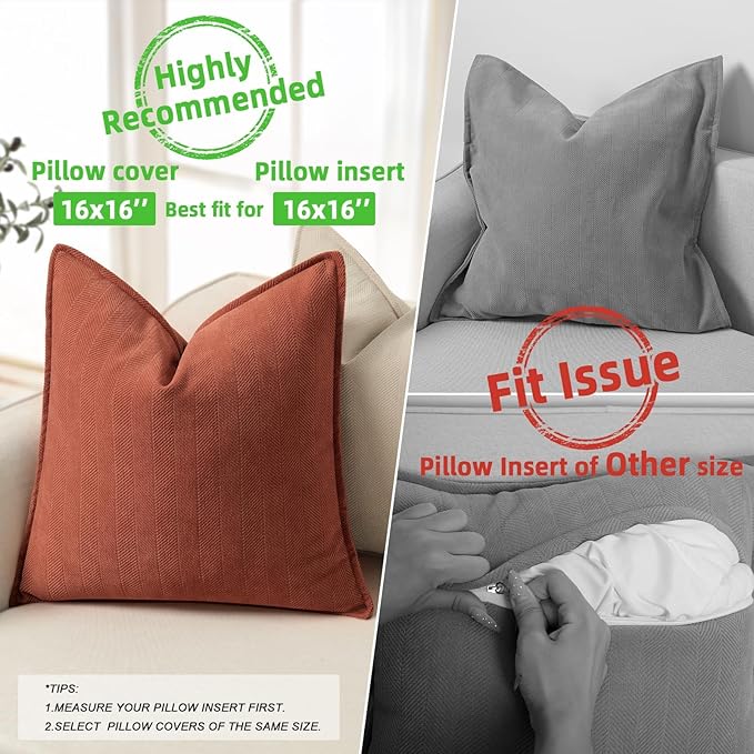 ZWJD Rust Throw Pillow Covers 16x16 Set of 2 Chenille Fall Pillow Covers with Elegant Design Soft and Luxurious Decorative Throw Pillows for Couch, Bed, and Home Decor
