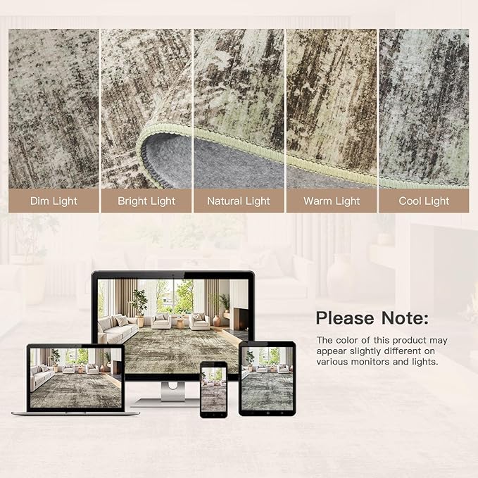 Lofus 5x7 Area Rug for Living Room, Brown Abstract Rugs with Non-Slip Backing, Neutral Modern Washable Carpet for Bedroom Dining Room Home Office Nursery Indoor