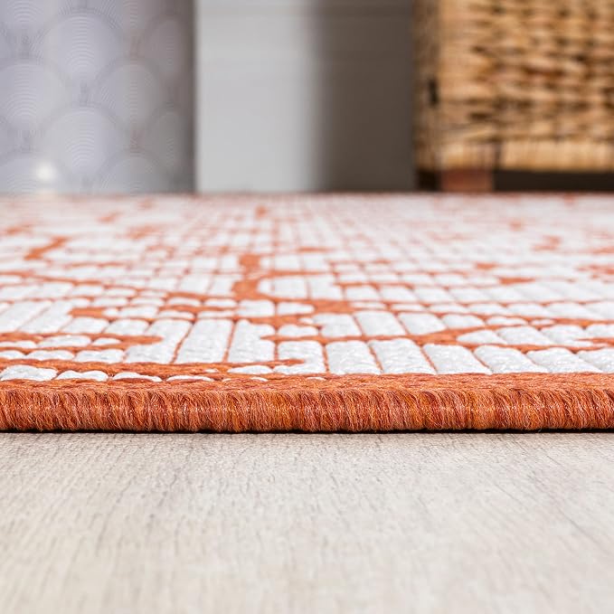 JONATHAN Y Vintage Filigree Indoor Outdoor Area Rug 3X5 Cream/Orange, Madrid Textured Weave for Backyard, Patio, Porch, Easy-Cleaning, High Traffic, Pet-Friendly, Non-Shedding (SMB107L-3)