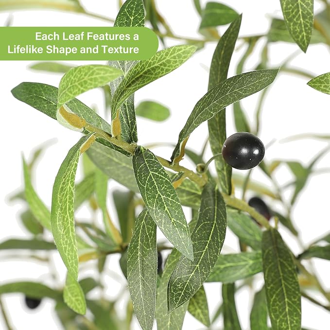FEELEAD 6FT Faux Olive Tree, Large Olive Trees Artificial Indoor with Natural Wood Trunk & Lifelike Leaves, Tall Artificial Olive Tree with Pot for Home Office Living Room Decor