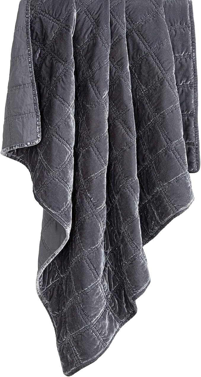 HiEnd Accents Stella Faux Silk Velvet Throw Blanket Gray Slate, 50x60 inch, Double Stitch Plush Soft Cozy Blankets, Luxury Decorative Throws for Couch, Bed, Sofa, Chair
