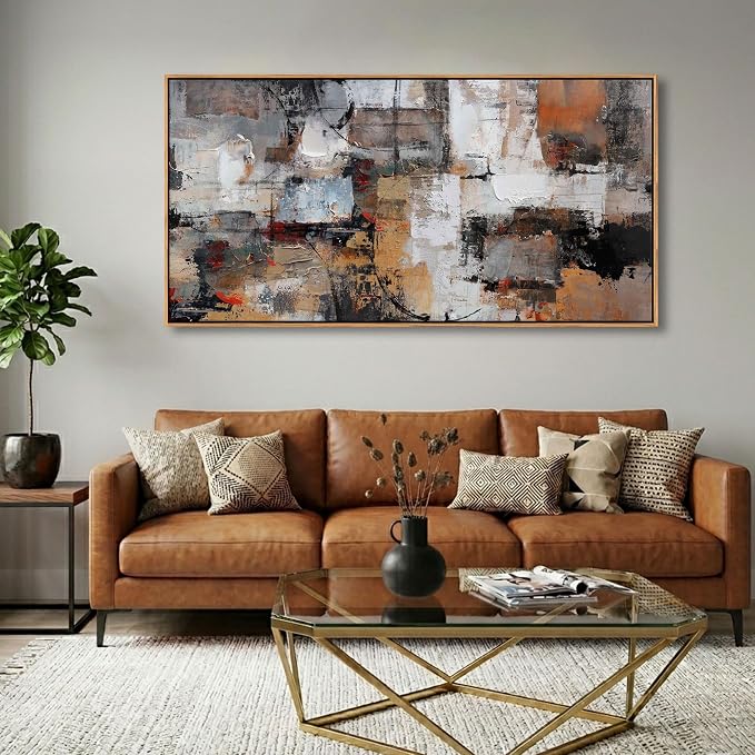Pogusmavi Abstract Canvas Wall Art, Modern Minimalist Painting, Brown Room Decor, Framed Wall Art for Living Room, Bedroom, Office, 20x40IN