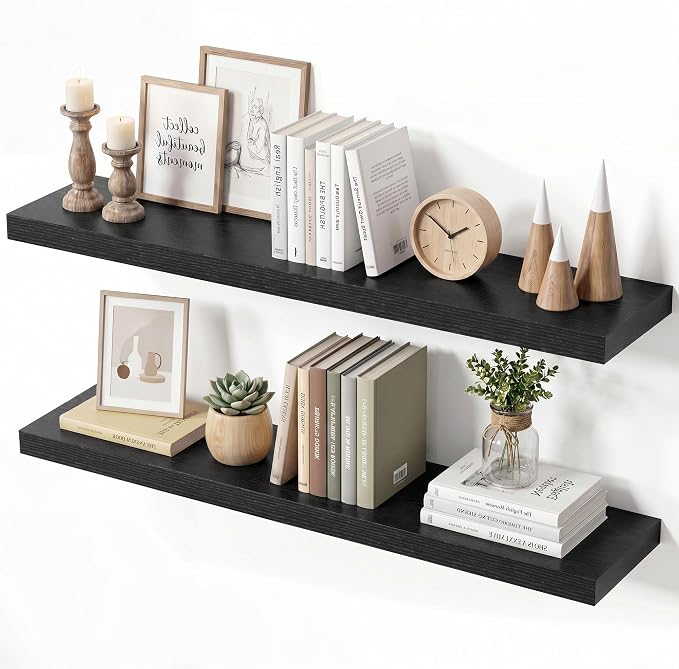 Vivelove Black Floating Shelves for Wall with Invisible Brackets, 30 Inch Floating Shelves for Kitchen Bedroom Bathroom Living Room Kitchen Office, 30”X 8" X 1.4", Set of 2 - Black